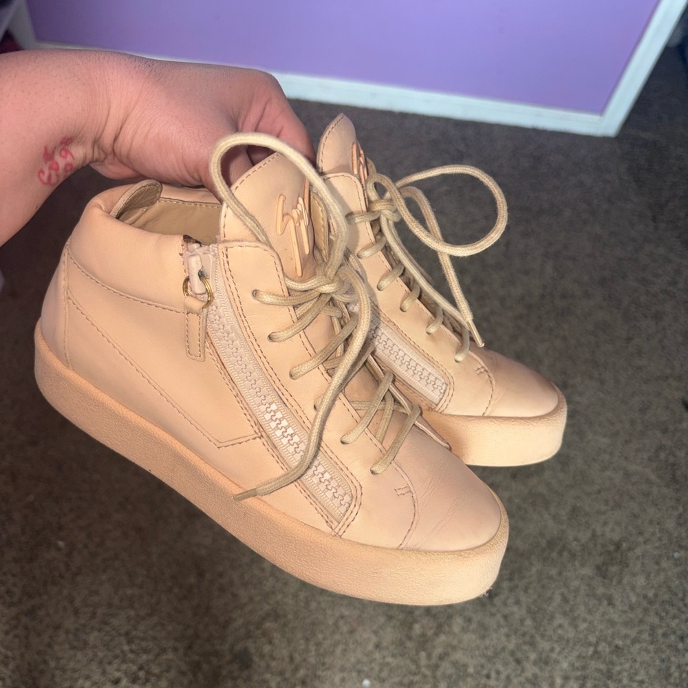 Giuseppe Zanotti Beige High-Top Leather Sneakers
